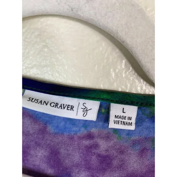 Susan Graver Women Top size Large Liquid knit V-Neck Watercolor 3/4 Sleeve Artsy - Picture 12 of 12